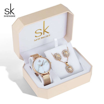 Sk Jewelry Lady Set. (Watch, Necklace & Earrings)